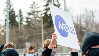 AASUA poster protest budget cuts 2022 march