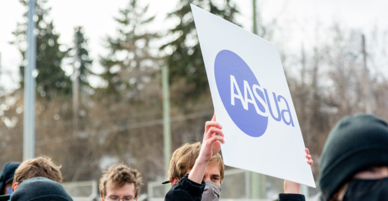 AASUA poster protest budget cuts 2022 march
