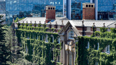 buildings campus trees
