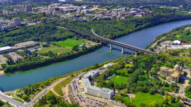 University of Alberta campus looking south west from alberta legislature north Saskatchewan river affordability
