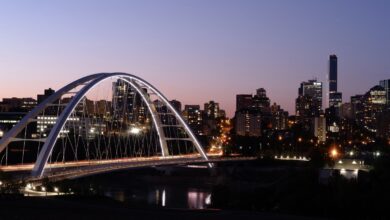 edmonton night city downtown walterdale bridge